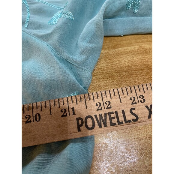 Green Sheer Embroidered Button Down Blouse Large - Picture 6 of 7